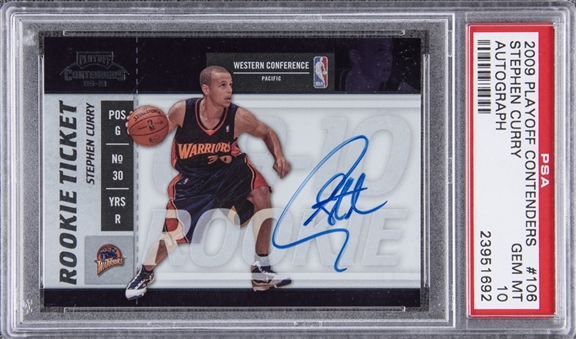 2009/10 Playoff Contenders "Rookie Ticket" #106 Stephen Curry Signed Rookie Card – PSA GEM MT 10